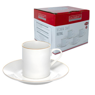 Jogo De Xícaras E Pires 90ml de Porcelana Branca Com Borda Dourada 8 Peças Chá Café Fio Fi...