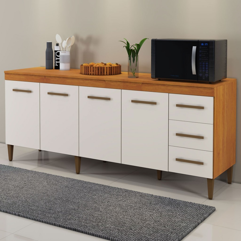 Armário de Cozinha Compacta Atenas 4 Portas 3 Gavetas Nature/Off White - Pnr Móveis em Oferta na Shopee