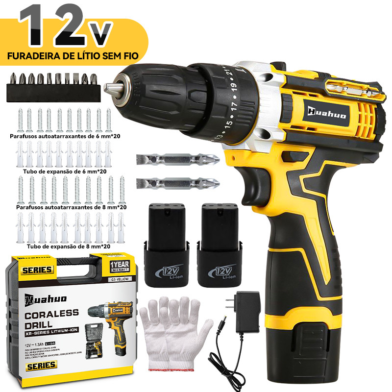 600W Furadeira Parafusadeira 1 Baterias 12V Sem Fio Impacto Com Maleta Completo Broca Bits...