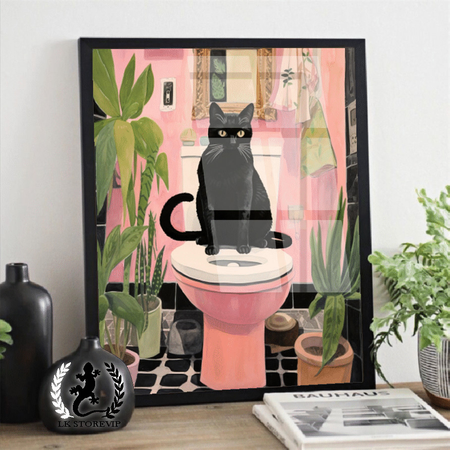 Quadro decorativo Gato preto banheiro quadro gato consultório veterinário pet shop 4k