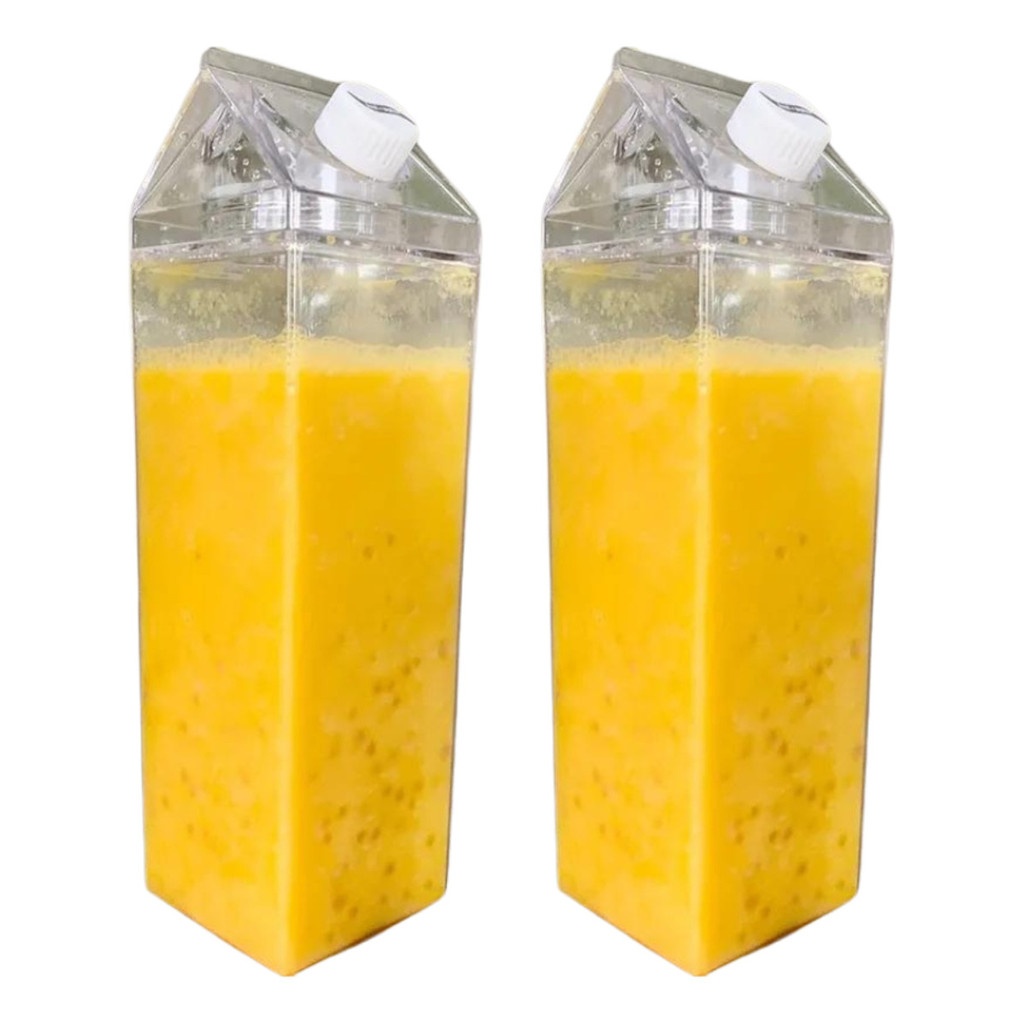 Kit 2 Garrafas de 500ML ou 1000ML  Formato Caixa De Leite Suco Água Acrílico Geladeira Transparente Suco Hotel