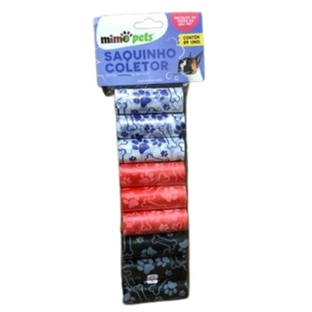 Kit de Saquinhos Pet para Coleta de Fezes 9 Unidades com 15 Saquinhos Cada - Cores Sortidos