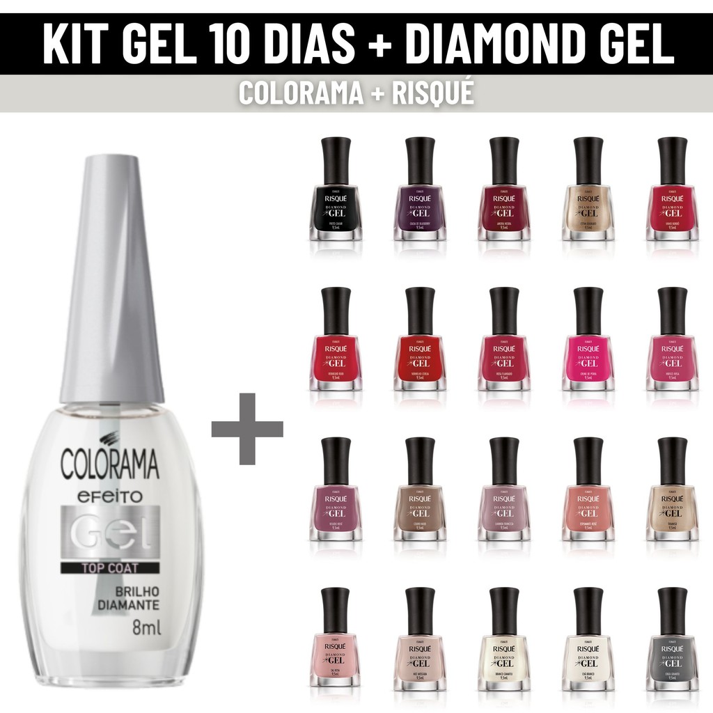 Kit Esmalte Top Coat Gel Colorama + Diamond Gel Risque