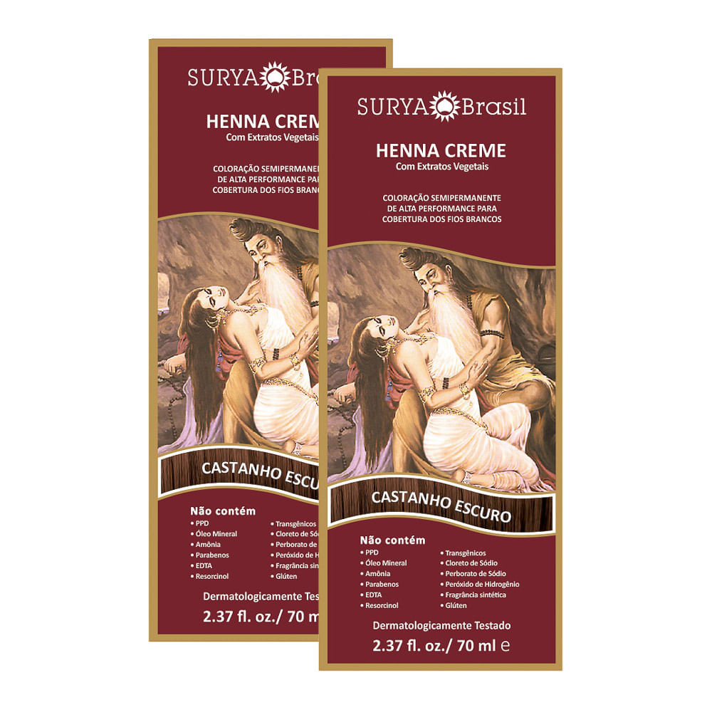 Henna Creme Surya Brasil Castanho Escuro | Kit com duas unidades em Oferta na Shopee