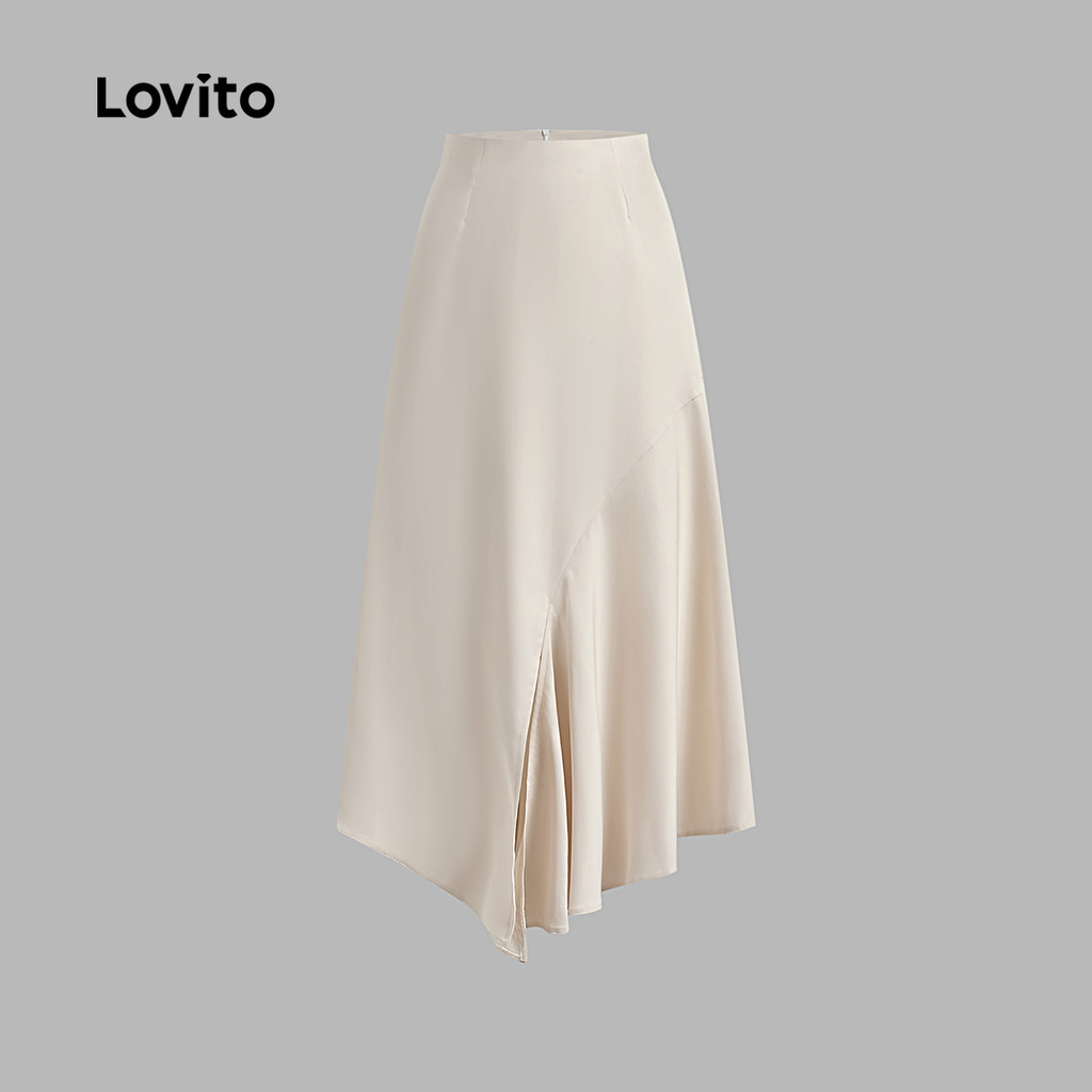 Detalhes do Lovito Refine Saias sofisticadas e irregulares com fechamento em zíper para mulheres L123ED707