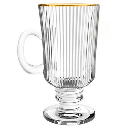 Kit 4 Canecas Irish Frisado Canelado Coffe Com Borda Dourada 220ml