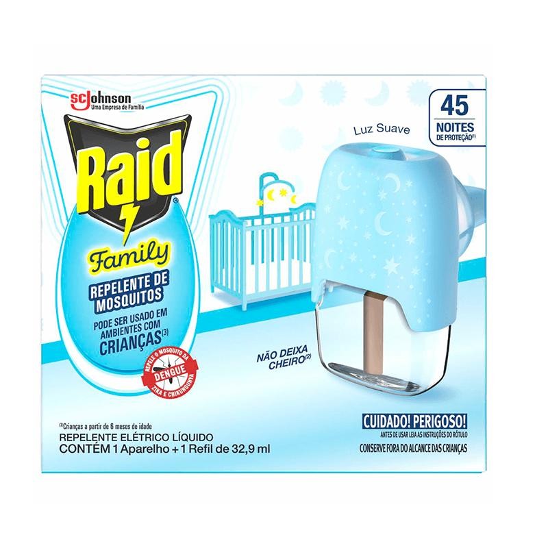 Repelente Elétrico Líquido Raid Family Aparelho + Refil 32,9ml em Oferta na Shopee