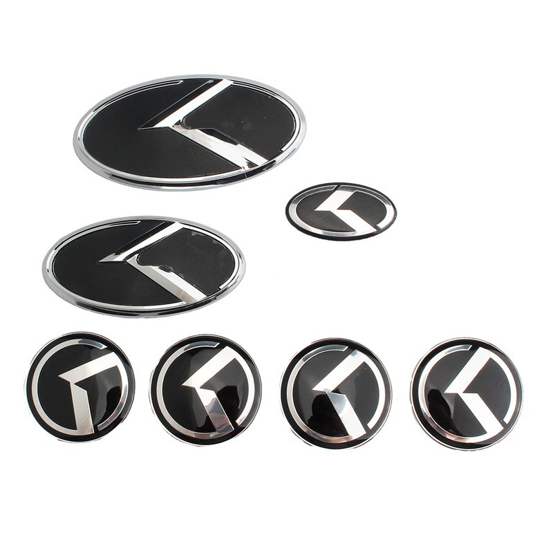 7 Pçs/Set KIA K Logo Car Exterior Dianteiro Traseiro Tronco Emblema Volante Adesivo Hub Center Para