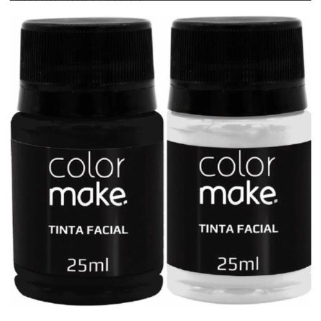 Kit Tinta Liquida Facial Colormake 25ml C/ 2 (preto/branco) ENVIO IMEDIATO FESTA MAQUIAGEM ARTISTICA
