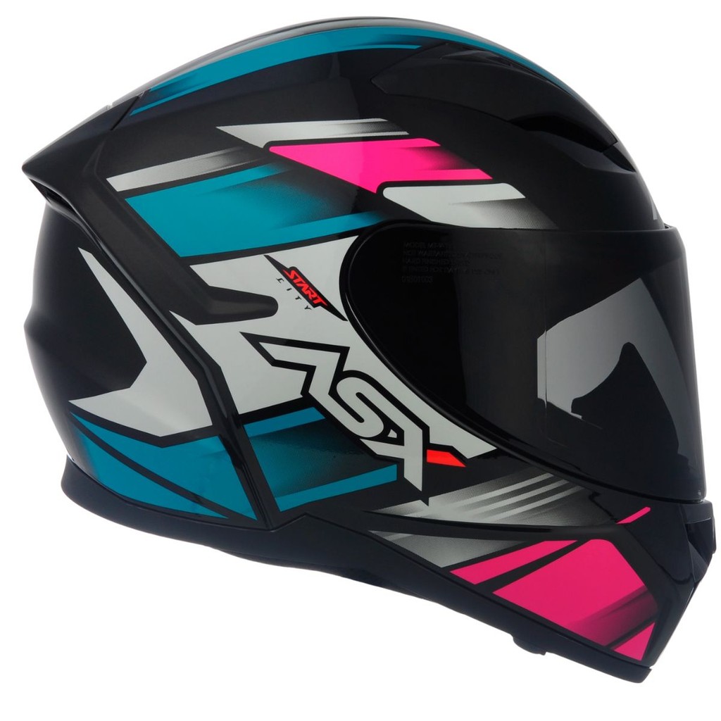 Capacete Fechado Asx City Start Brilho Preto Turquesa rosa 