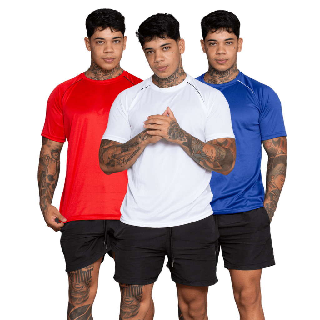 kit 03 camisa masculina lisa dry fit poliéster lycra esportiva academia treino esporte variadas