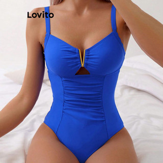 (Trendy) Lovito Maiô Sexy De Uma Peça Com Corte De Metal Liso Para Mulheres LNL42135 em Oferta na Shopee