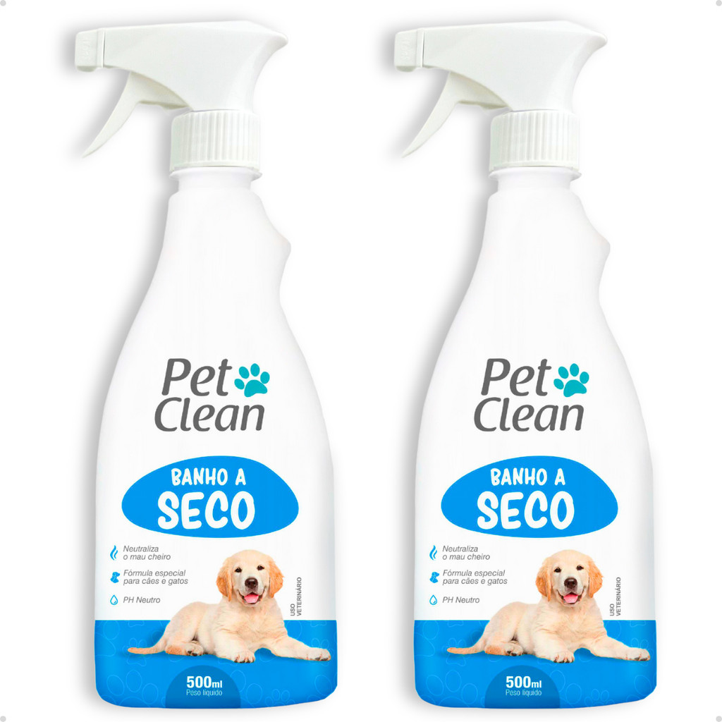 Kit 2 Banho a Seco Spray Sem Enxágue para Cachorro e Gato Pet Clean - 500 ml - Pets