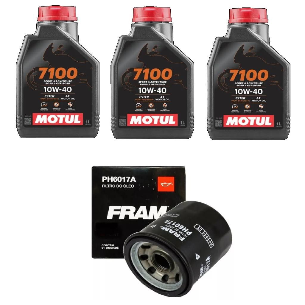 KIT TROCA DE ÓLEO MOTO YAMAHA XJ6 3L MOTUL 7100 10W40 4T 1L + 1 FILTRO FRAM PH6017A