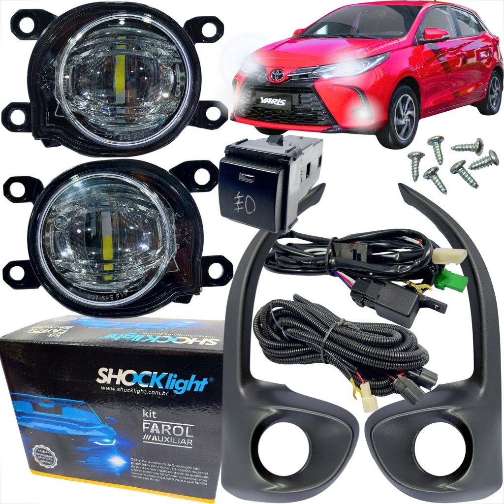 KIT FAROL DE MILHA TOYOTA YARIS 2022 À 2025 FAROL FULL LED MOLDURA PRETA BOTAO MODELO ORIGINAL
