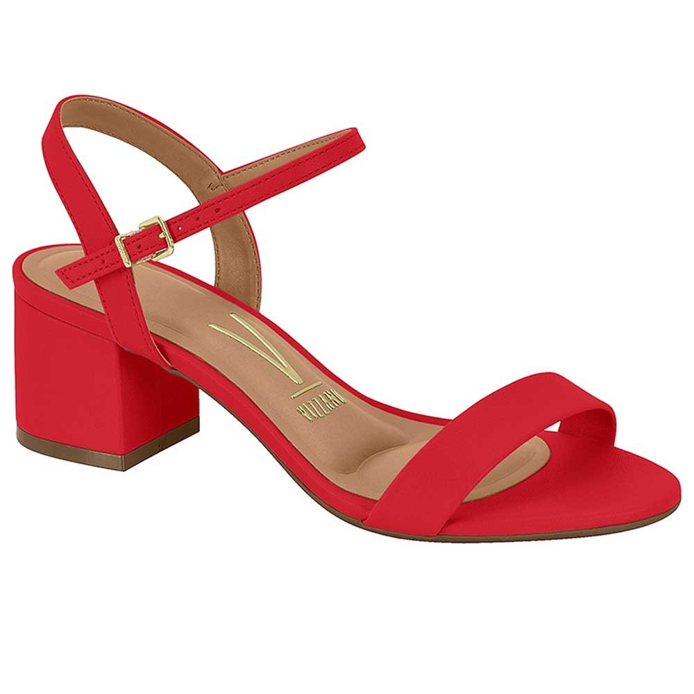 Sandália Feminina Salto Bloco Pelica Vermelho Vizzano 6291.900