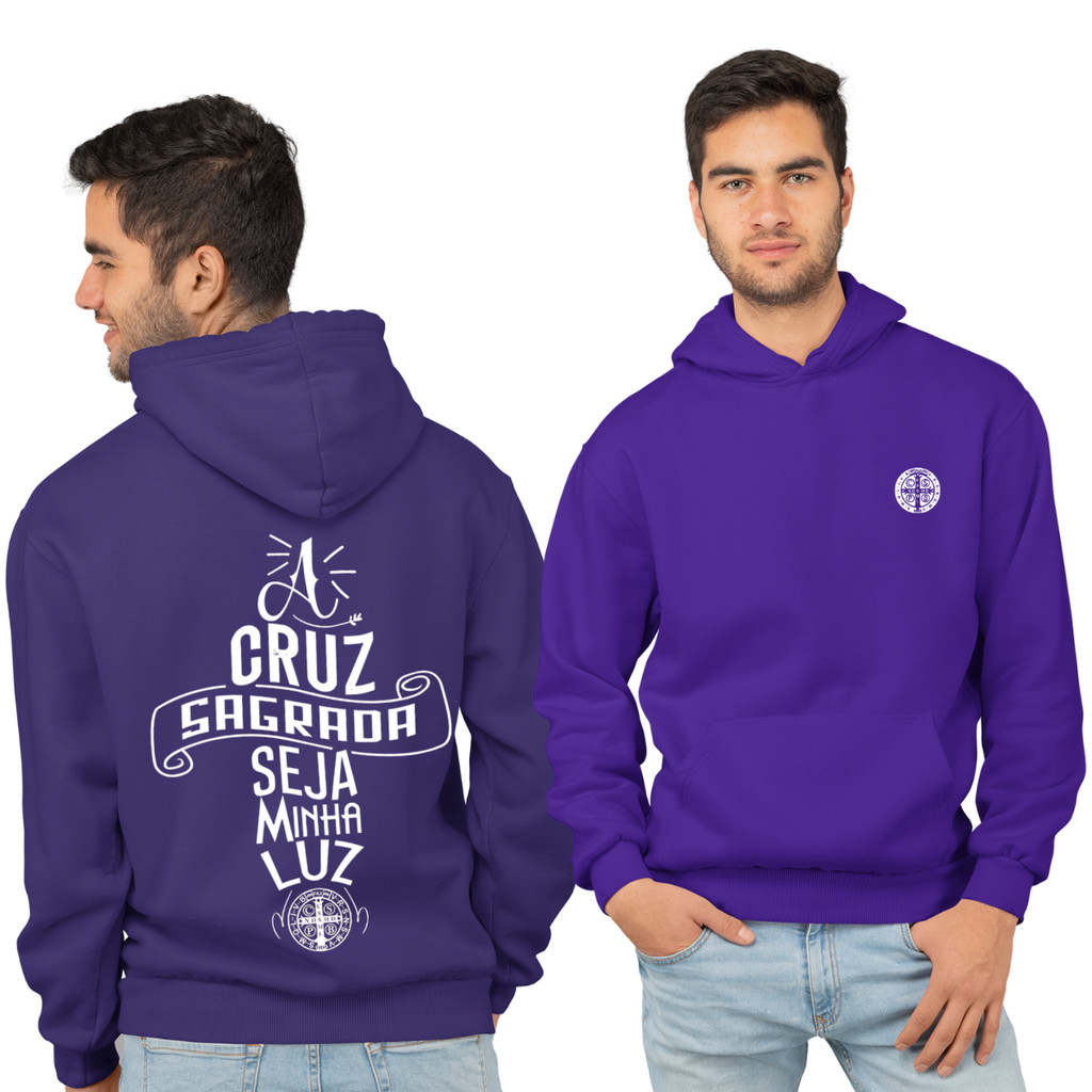 Moletom Oração De São Bento Medalha Religião Católica Com Capuz Inverno Flanelado