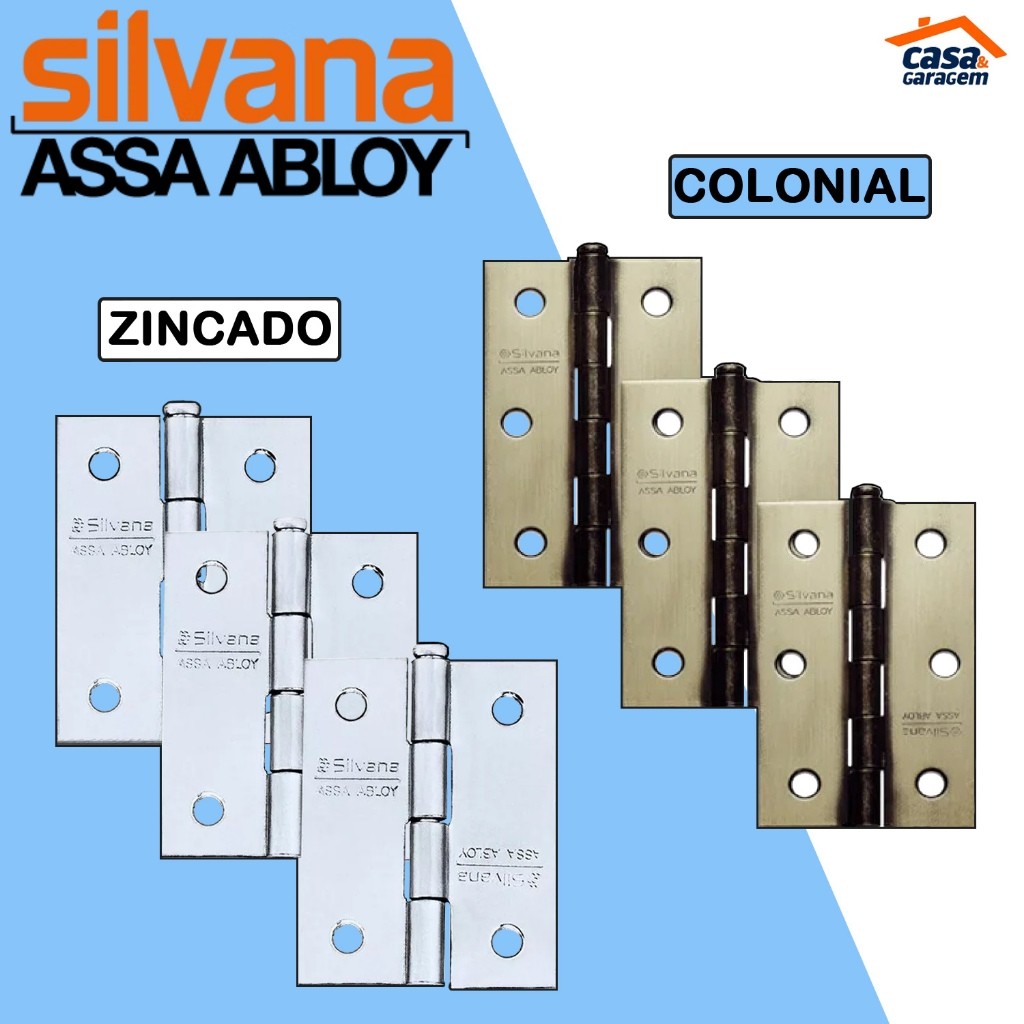 Cartela de 3 Unidades Dobradiças Zincada e Colonial - Silvana em Oferta na Shopee