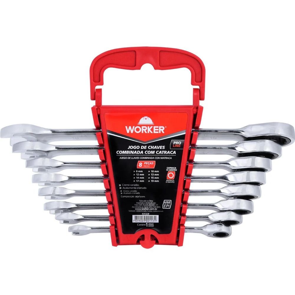 Jogo De Chave Combinada Com Catraca 8pcs 8-19mm Worker em Oferta na Shopee