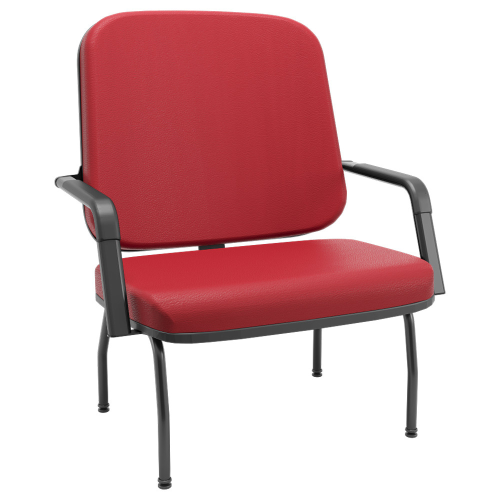 Cadeira de Escritório Recepção com Braço Fixa Preta Magno P03 Vinil Vermelho - Lyam Decor