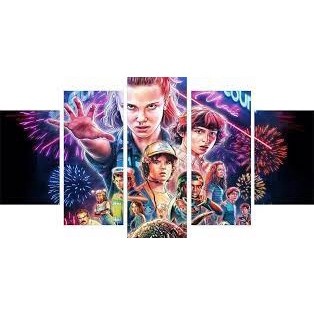 Quadro Decorativo Mosaico 5 Peças Mdf Stranger Things