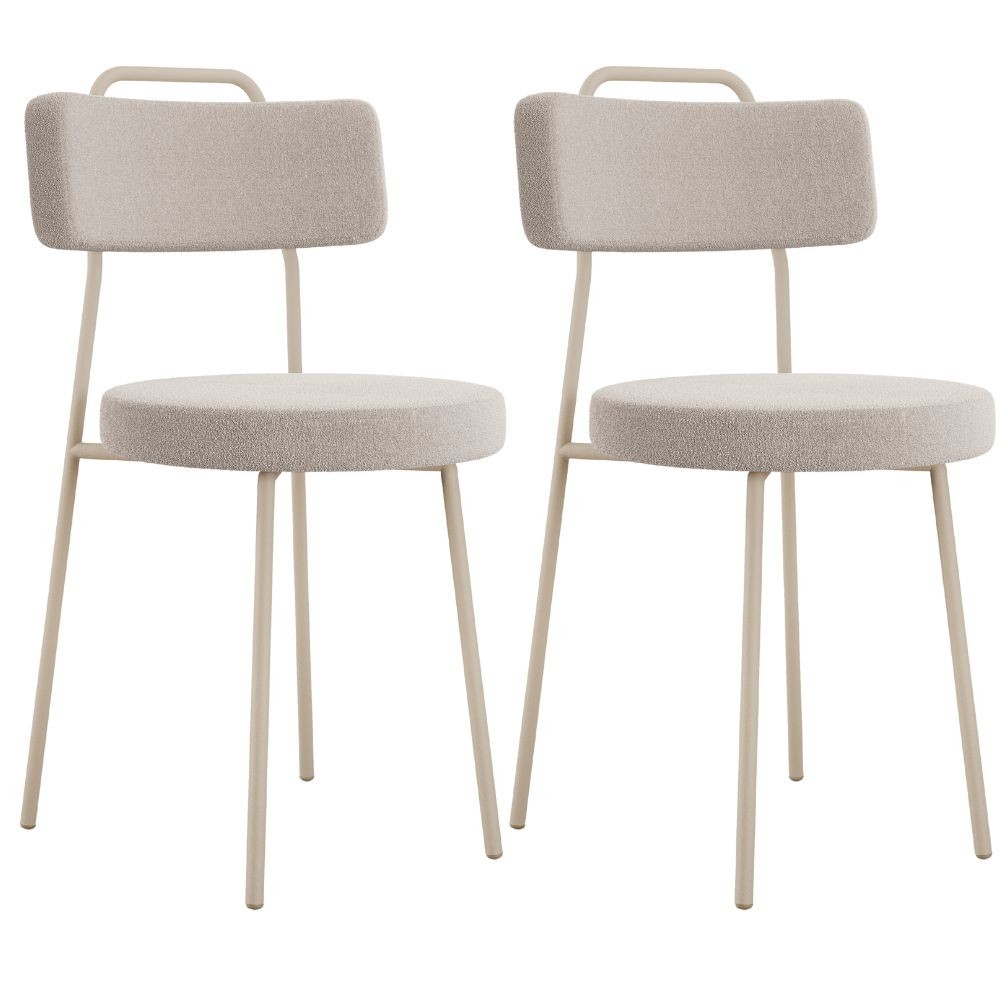 Kit 02 Cadeiras Decorativas Estofada Sala Jantar Barcelona Arena L02 Bouclê Creme - Lyam