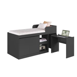 Cama Multifuncional Solteiro com Escrivaninha 2 Portas 1 Gaveta CJ6080 190cm Grafite - Art In Móveis