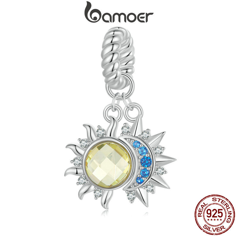 Bamoer 925 Sterling Sliver Charme Sol E Lua Design Pingente Acessórios Para Pulseiras Meninas Femininas em Oferta na Shopee