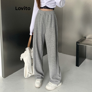 Lovito Casual Calça Feminina Lisa com Cordão LNA29309 (Cinza Claro)