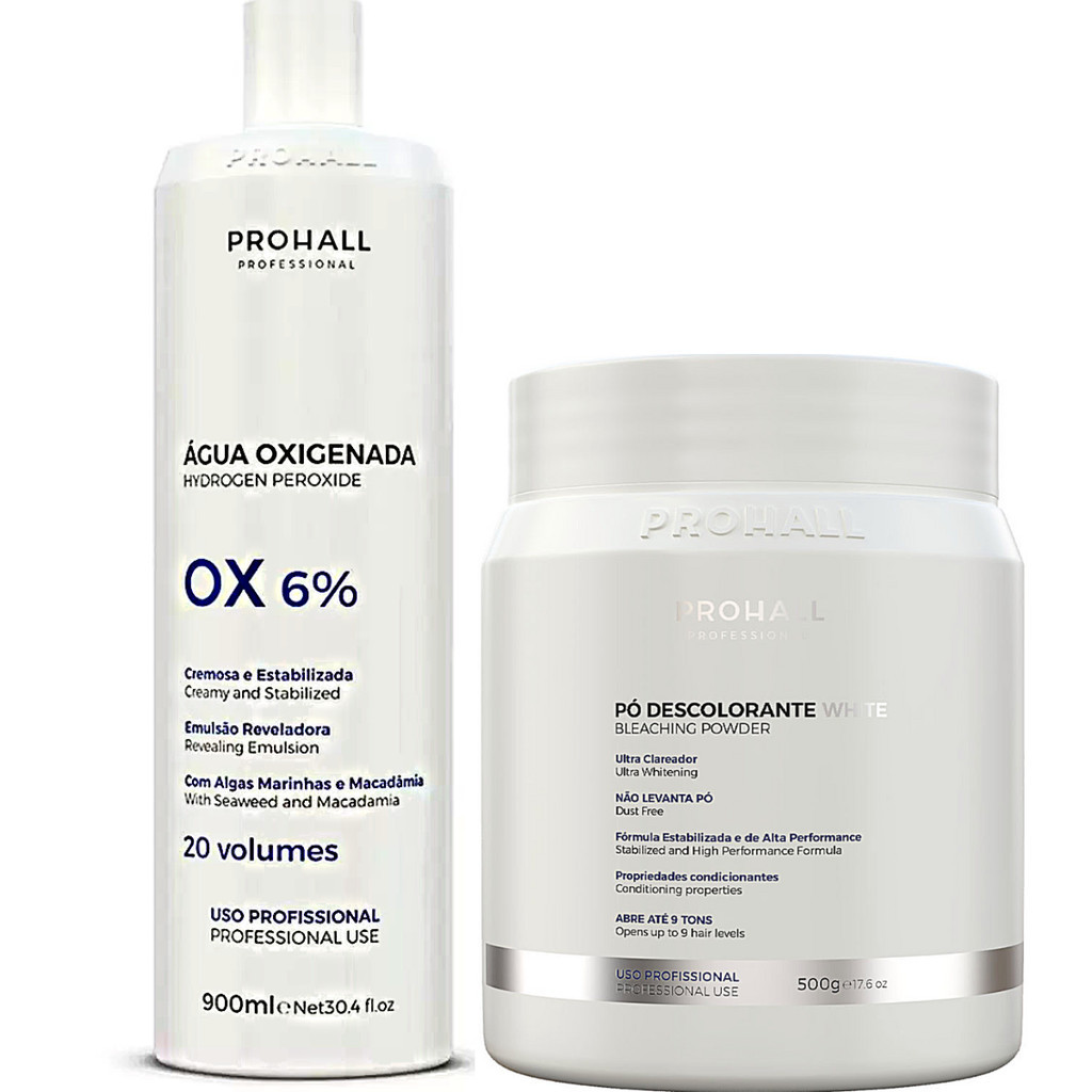 Kit Prohall Pó Descolorante White Clareia Até 9 Tons Emulsão Pexórido Agua Oxigenada Descolorir platinar Iluminar Color