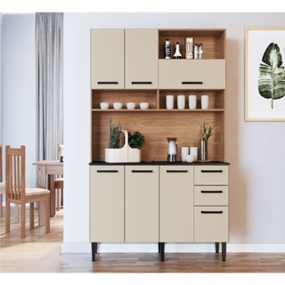 Armário para Cozinha 7 Portas 2 Gavetas  Freijó/Off White em Oferta na Shopee