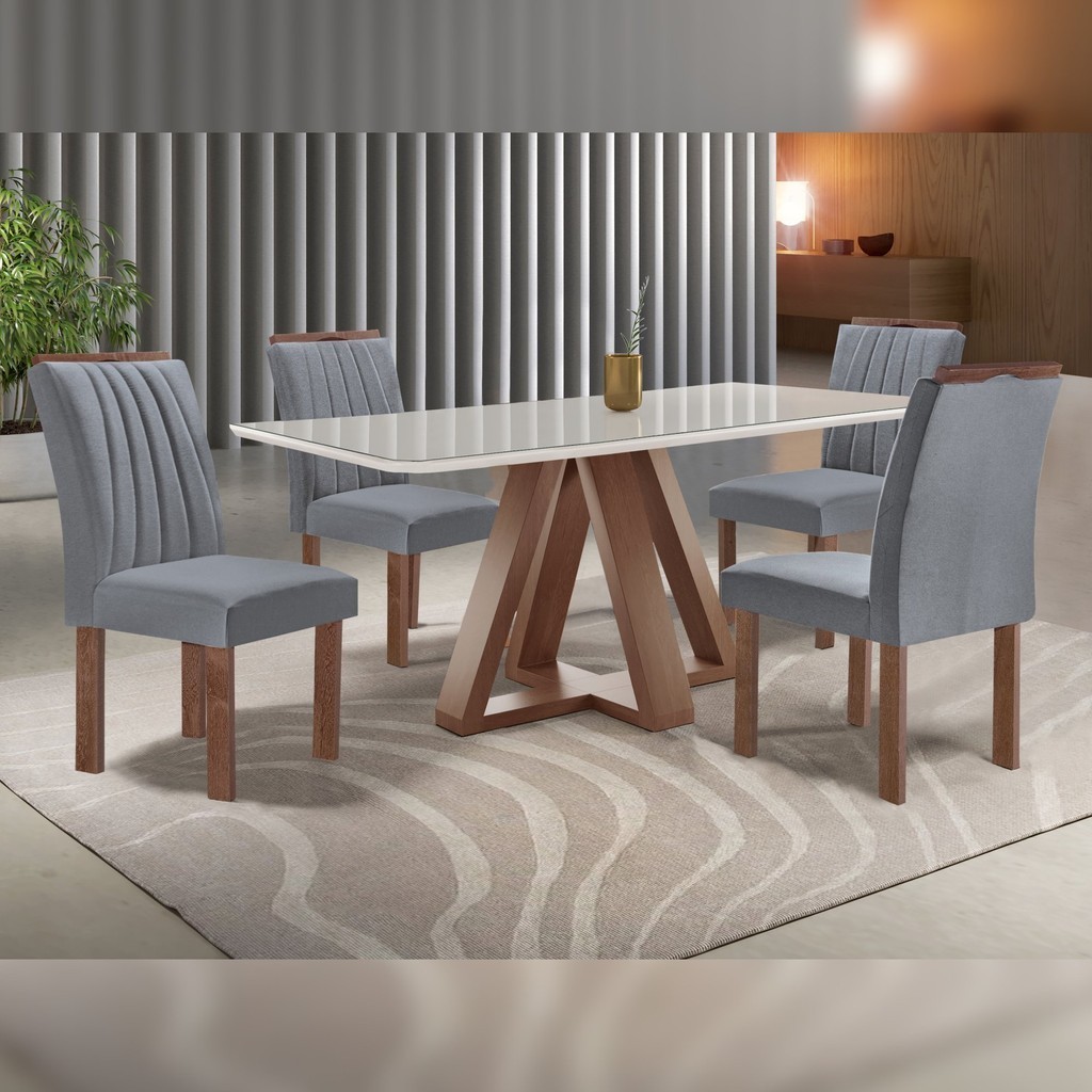 Conjunto Mesa Tampo Smart Plus Vidro Kyra 120cmx90cm 4 Cadeiras Arizona Chocolate/Off White/Suede Cinza - Home & Living
