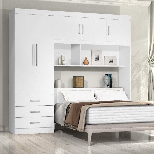 Guarda-Roupa Casal com Cabeceira Baú 5 Portas 3 Gavetas e Prateleiras Cancun Espresso Móve...
