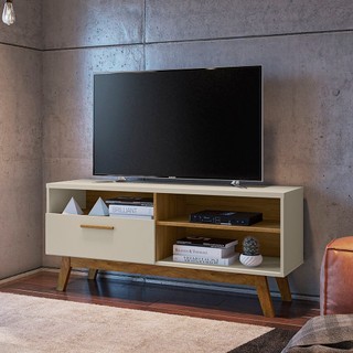Rack para TV até 55 Polegadas Pés em Madeira Maciça Retrô Paládio Off White/Cinamomo em Oferta na Shopee