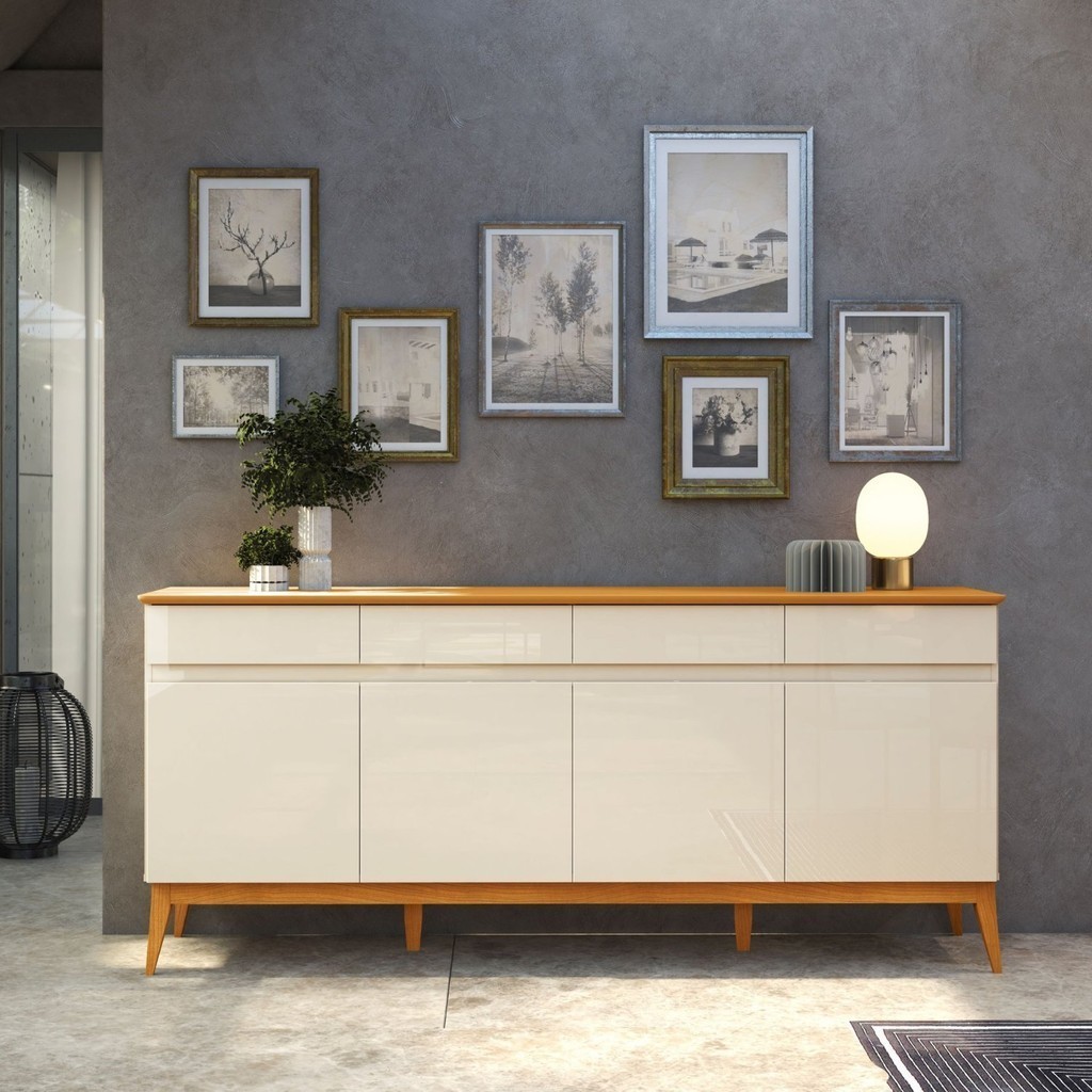 Buffet Aparador 187cm 4 Portas 4 Gavetas Magnum   Off White/Cedro - Home & Living