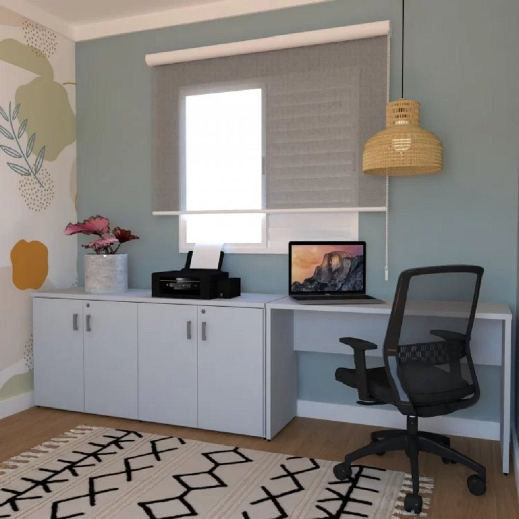 Escrivaninha 100cmx47cm com Armário Baixo 4 Portas 25mm  Branco - Home & Living