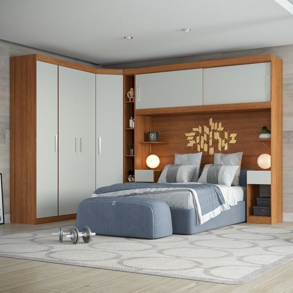 Conjunto para Quarto com Guarda Roupa Modular Gênova Plus Wood/Off White - Mom & Baby