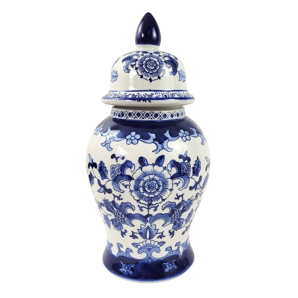 Pote Potiche Azul E Branco 37x19cm Porcelana Decoração