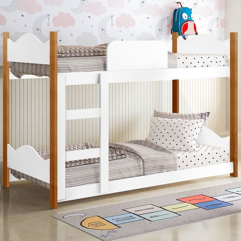 Beliche Encanto com Escada e Grade de Proteção Branco/Grenat - Gabrielli Móveis em Oferta na Shopee