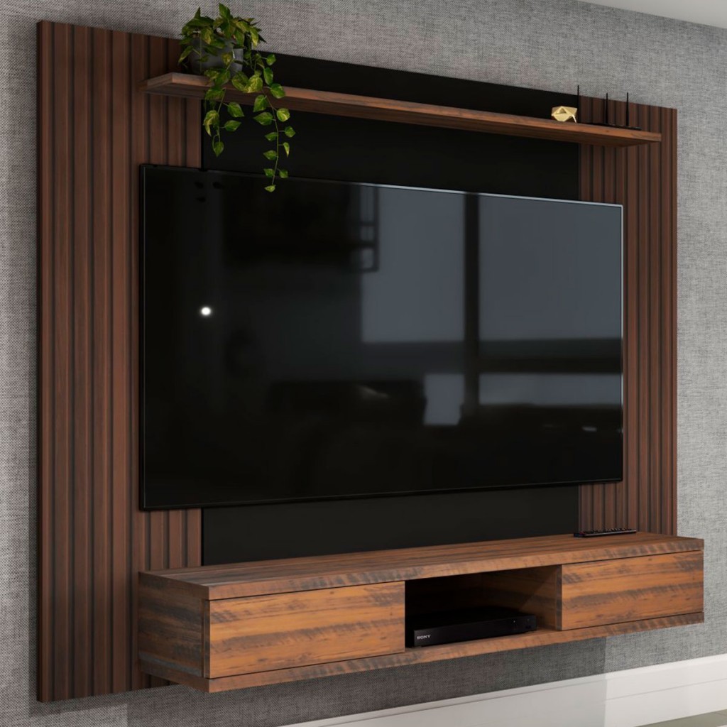 Painel para TV Até 75 Polegadas Alaska 2 Portas Pinho Ripado/Preto - Panorama Móveis em Oferta na Shopee