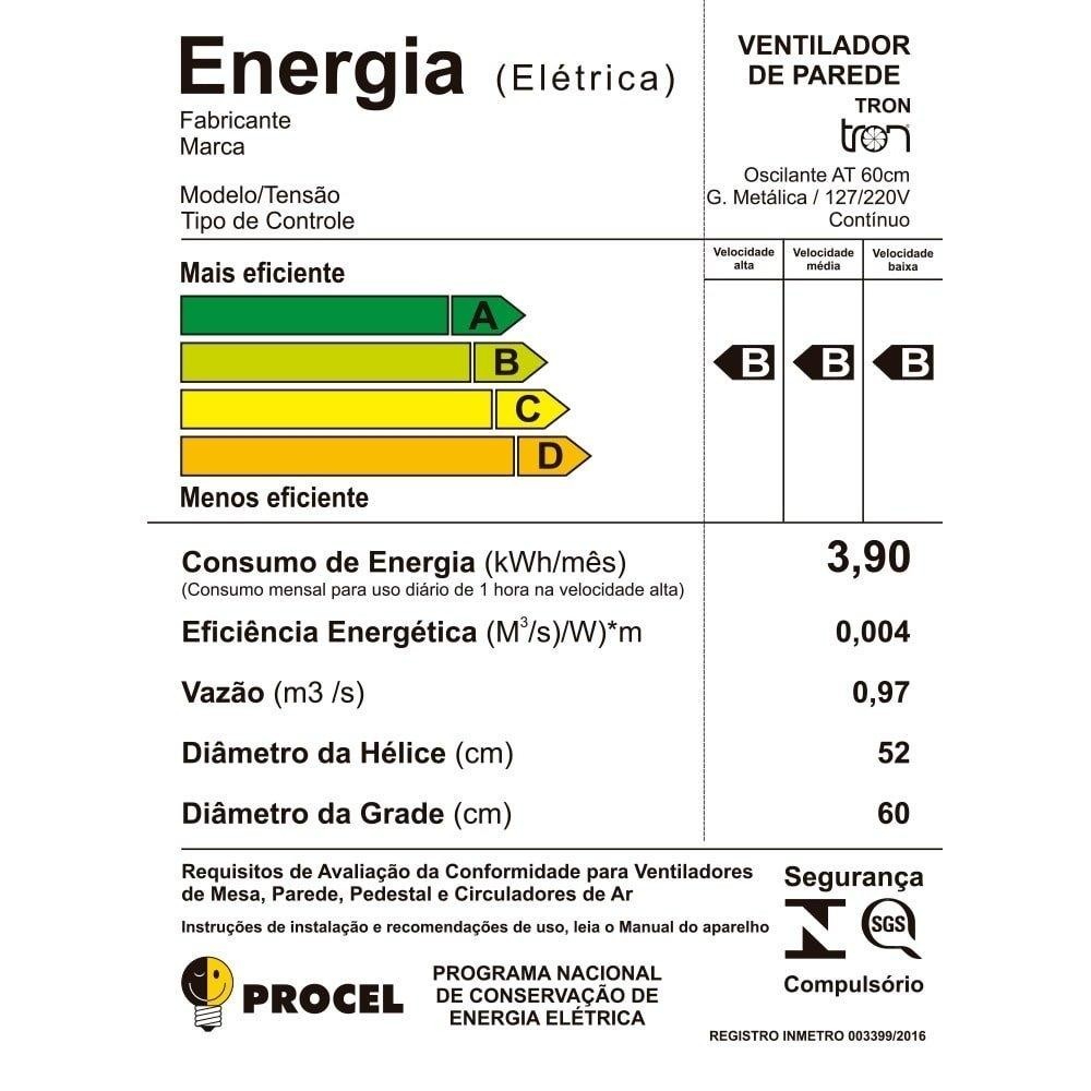 Ventilador de Parede 60cm Tron Oscilante, Preto, Bivolt · foto 2