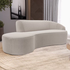 Sofá 3 Lugares Curvo Sala de Estar Living Firenze Direito D02 Bouclê Creme 180 cm C-54 - Lyam