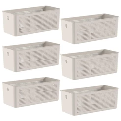 6x Cestos 6,6L Organizador OU Flow Bege 13cm x 15cm x 34cm