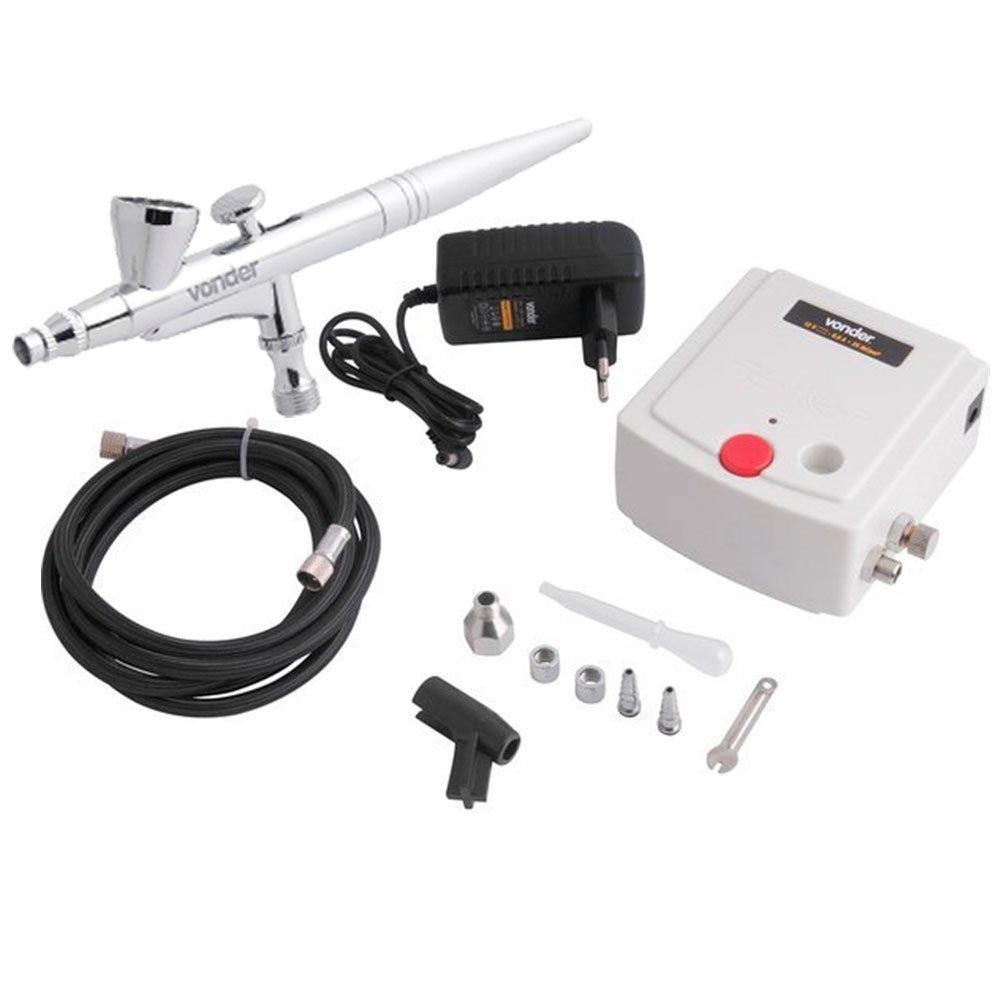 Aerógrafo Mini Compressor 110/220V Bivolt 10 Acessórios Precisão e Qualidade - Vonder em Oferta na Shopee