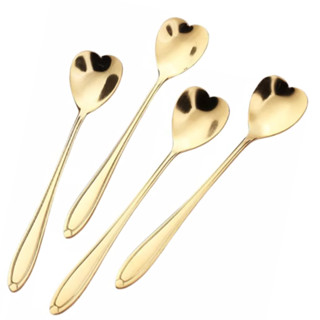 Jogo Colher Sobremesa Café Chá Dourada Coração Inox 4pçs em Oferta na Shopee
