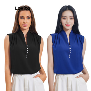 Lovito Blusa Elegante com Botões e Franzidos para Mulheres LBL06114 (Multicolorido)