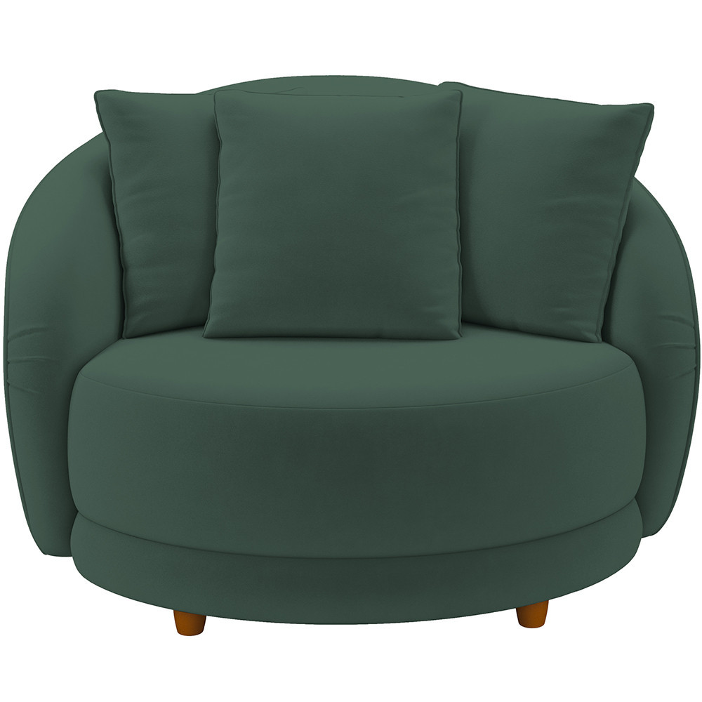 Detalhes do Kit 02 Poltronas Decorativas Para Sala de Estar Base Fixa Pés Madeira Witta M03 Veludo Verde - Lyam Decor