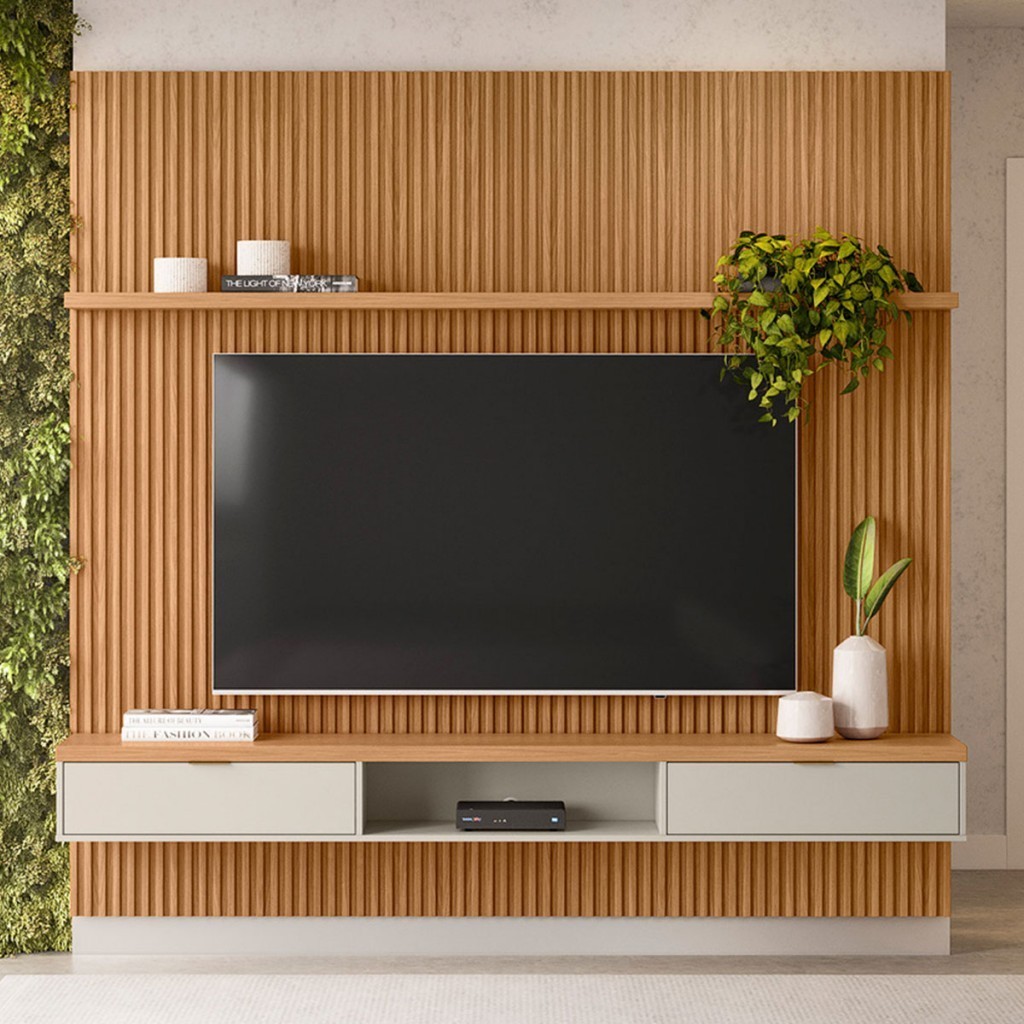 Painel para TV Até 75 Polegadas 2 Portas 220 Cm Nature/Off White - Linea Brasil em Oferta na Shopee