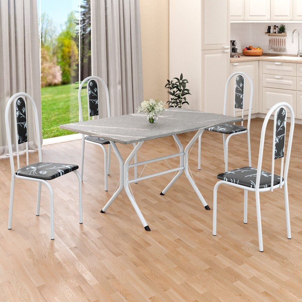 Conjunto Sala de Jantar Mesa Retangular 100x60cm Tampo Granito Topázio 4 Cadeiras Linda Yescasa Preto Floral/Branco em Oferta na Shopee