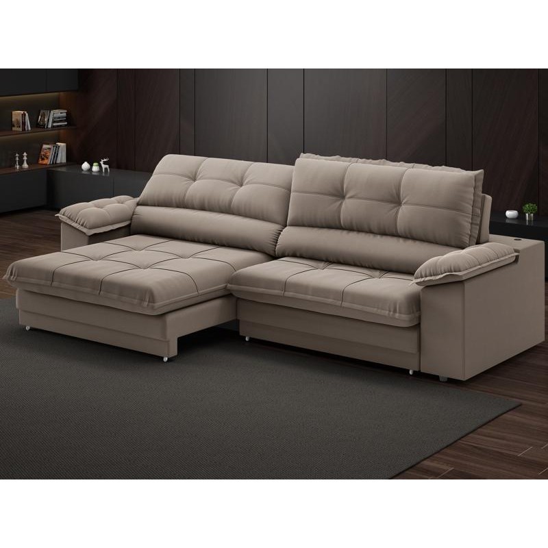 Sofá com Carregador USB Retrátil Reclinável Monaco 2,90m Velosuede Capuccino - NETSOFAS em Oferta na Shopee